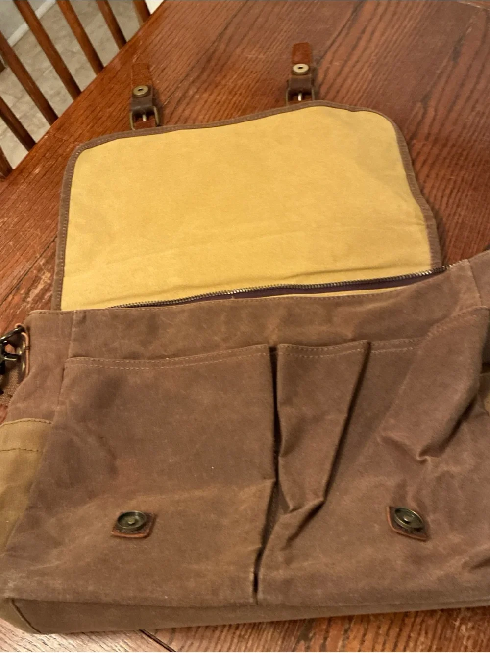 Newhey Men’s Messenger Bag/LapTop Bag Waxed Canvas Genuine Leather Brown Tan